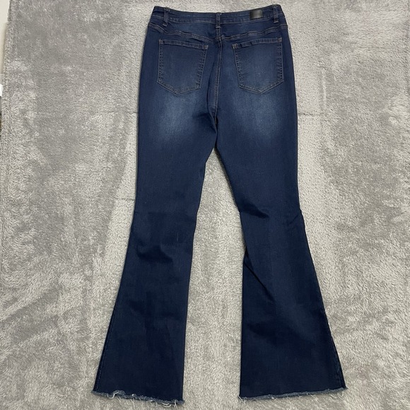 Flamingo Jeans Womens Size XL Flare Bell Bottom Distressed Dark Wash High Rise‎ - Picture 8 of 8
